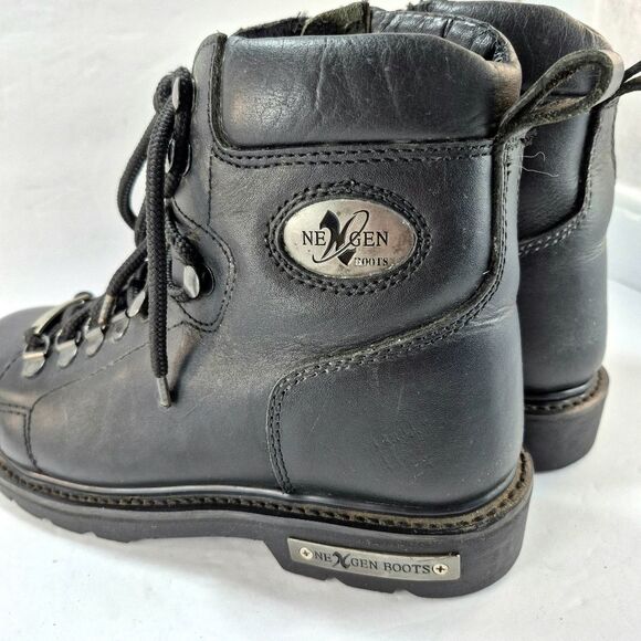 NexGen Men\'s Black Leather Lace-Up Motorcycle Biker Boots Size 8 Vintage main image 15